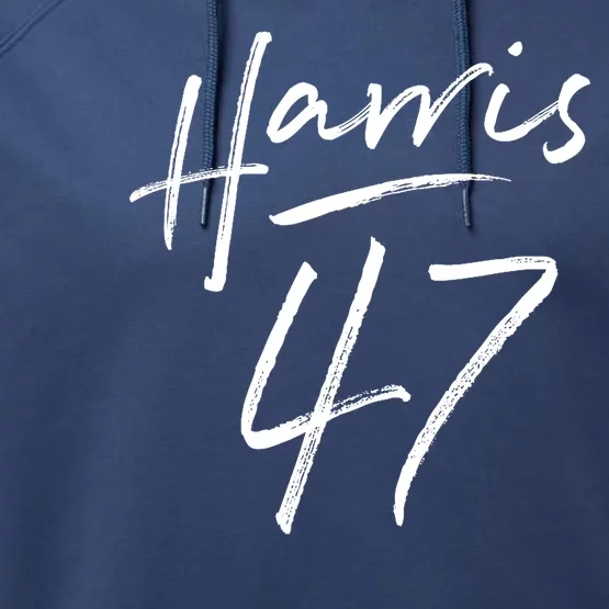 Kamala Harris 47 Feminine Script Performance Fleece Hoodie