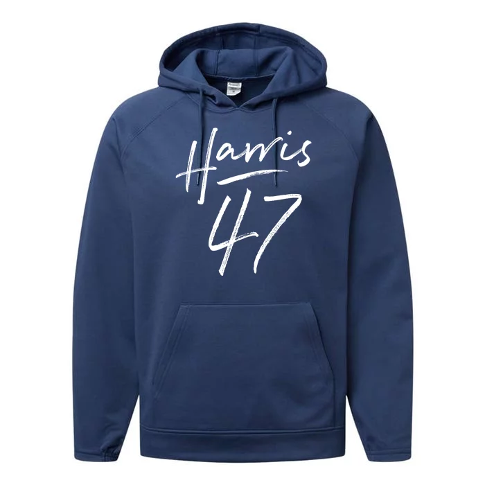 Kamala Harris 47 Feminine Script Performance Fleece Hoodie