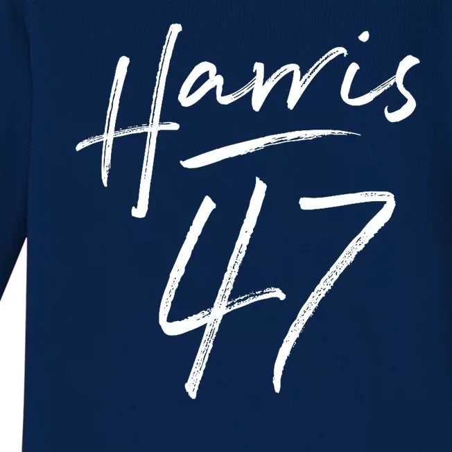 Kamala Harris 47 Feminine Script Baby Long Sleeve Bodysuit