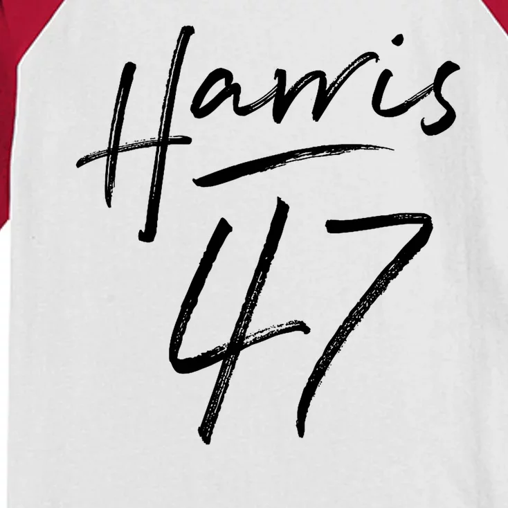 Kamala Harris 47 Feminine Script Kids Colorblock Raglan Jersey