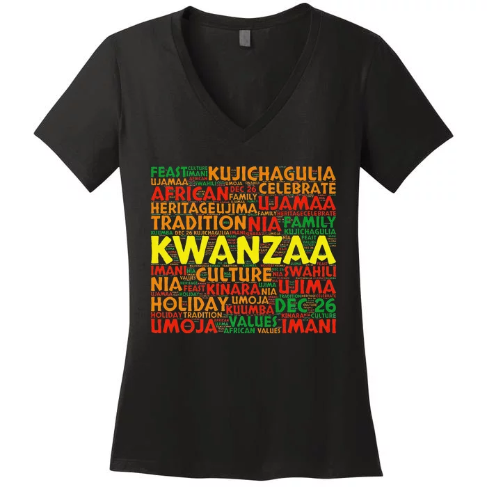 Kwanzaa Holiday 7 Principles Celebrate Tradition Women's V-Neck T-Shirt