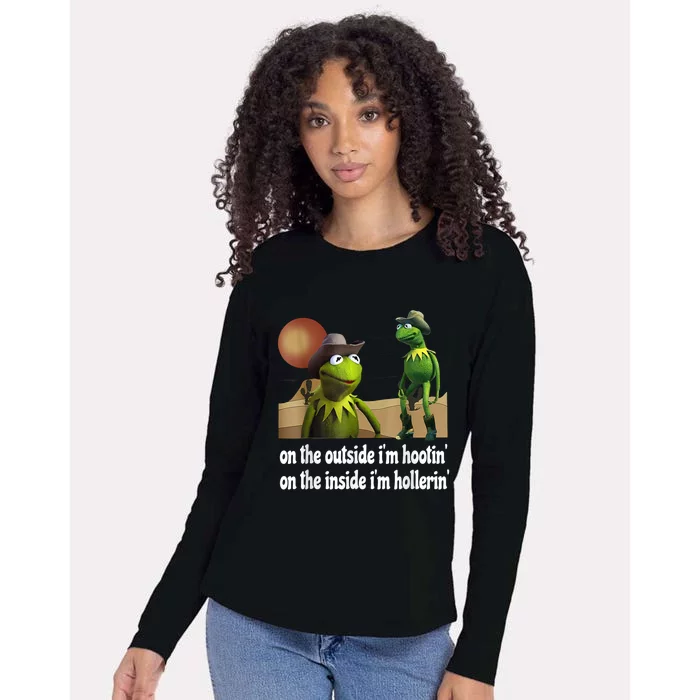 Kermit Hootin And Hollerin On The Outside Im Hootin Womens Cotton Relaxed Long Sleeve T-Shirt