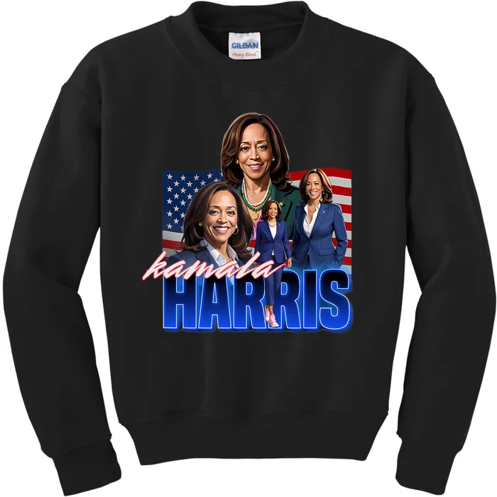 Kamala Harris American Flag Bootleg Reboot Kids Sweatshirt