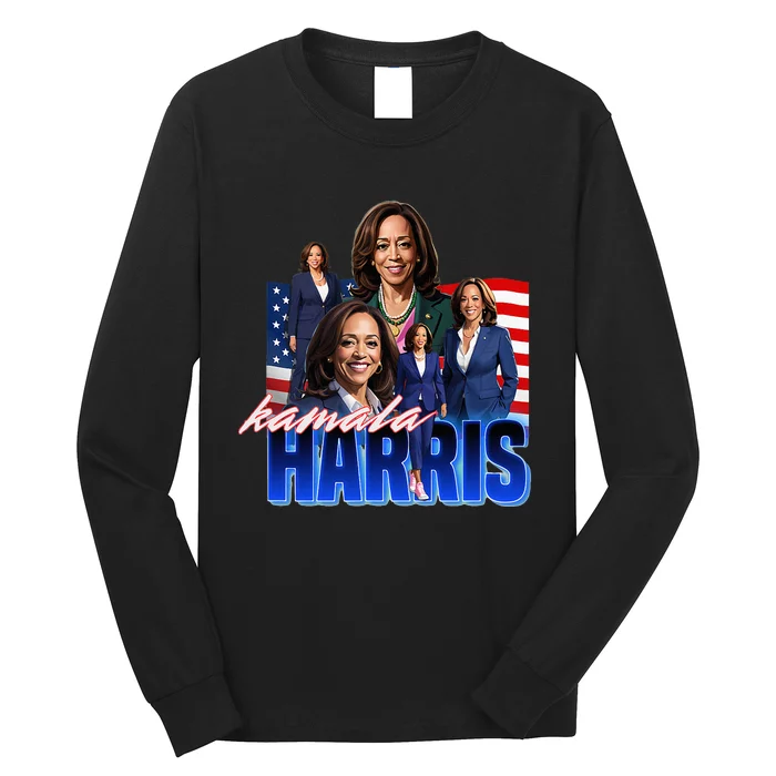 Kamala Harris American Flag Bootleg Long Sleeve Shirt