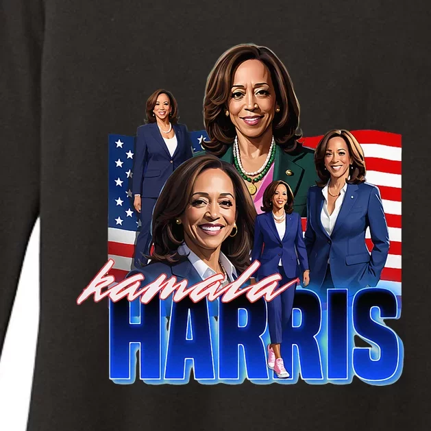 Kamala Harris American Flag Bootleg Womens CVC Long Sleeve Shirt