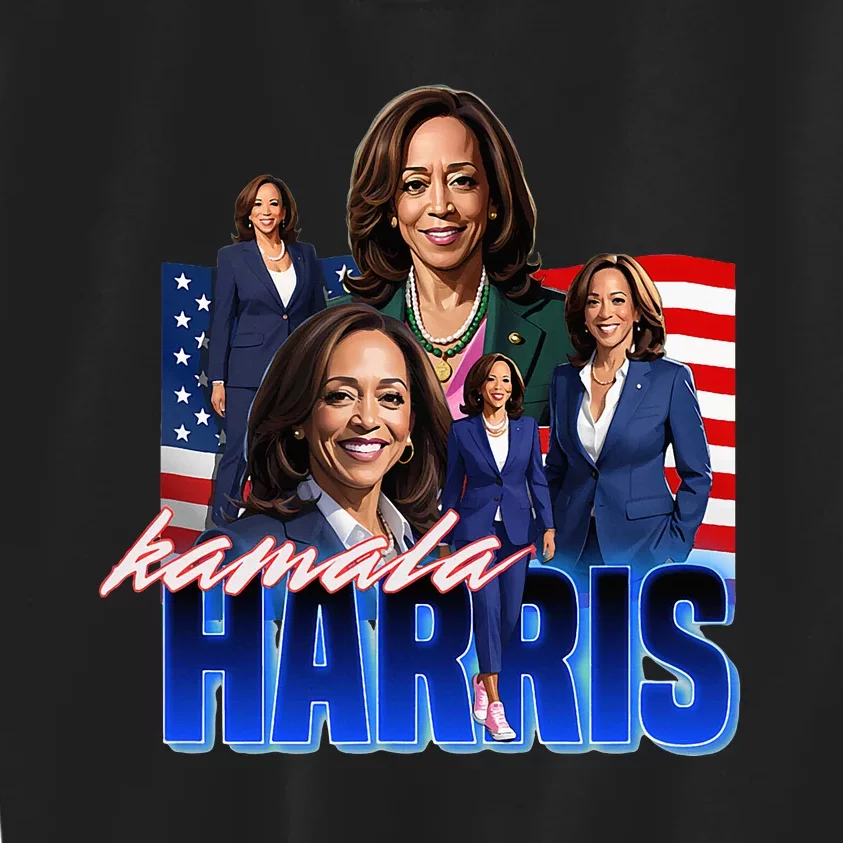 Kamala Harris American Flag Bootleg Kids Sweatshirt