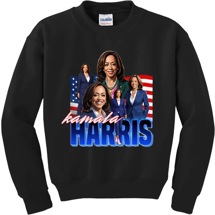 Kamala Harris American Flag Bootleg Kids Sweatshirt