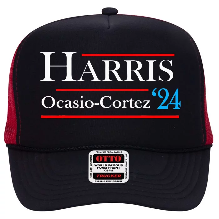 Kamala Harris Alexandria Ocasiocortez 2024 President High Crown Mesh Trucker Hat