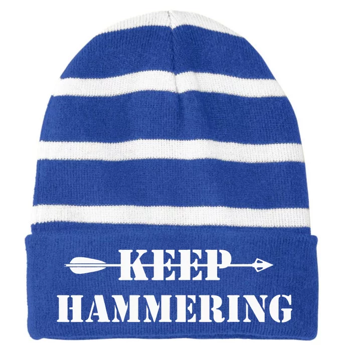 Keep Hammering Archery Motivational Striped Beanie with Solid Band