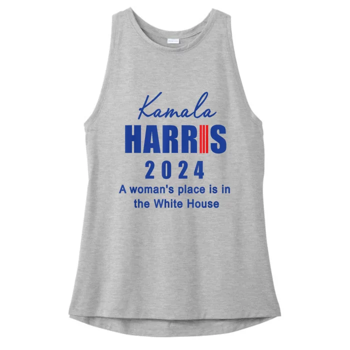 Kamala Harris A Womans Place Is In The White House Ladies Tri-Blend Wicking Tank