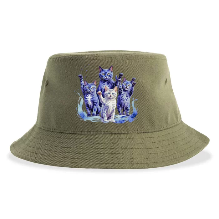 Kamala Harris Blue Cats Wave Funny For Cat Owners Sustainable Bucket Hat