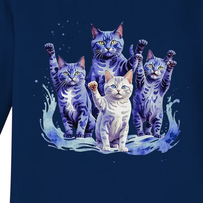 Kamala Harris Blue Cats Wave Funny For Cat Owners Baby Long Sleeve Bodysuit