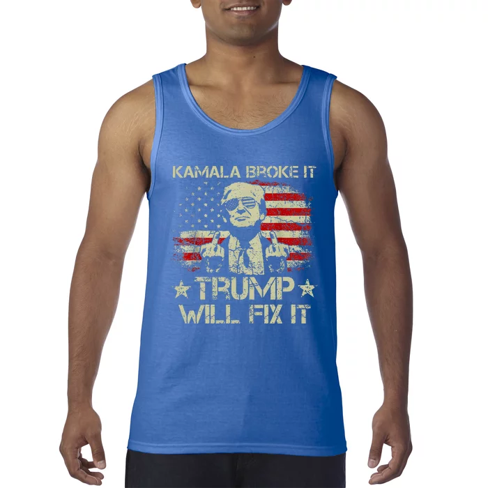 Kamala Harris Broke It Trump Will Fix It Usa Flag Trump Tank Top