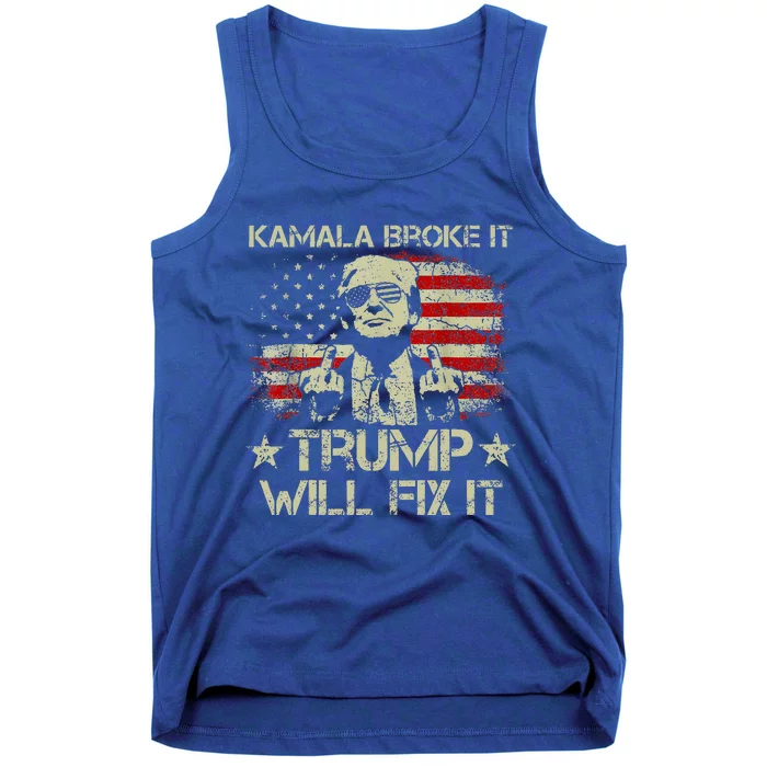 Kamala Harris Broke It Trump Will Fix It Usa Flag Trump Tank Top