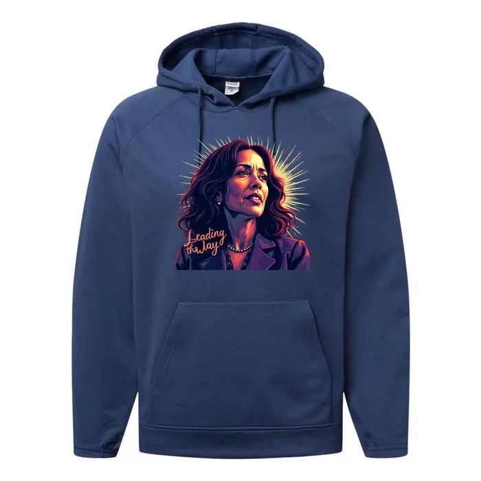 Kamala Harris Bold Vibrant Portrait Leading The Way Kamala Portrait Performance Fleece Hoodie