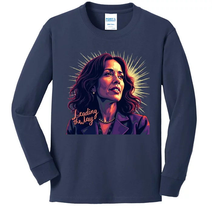 Kamala Harris Bold Vibrant Portrait Leading The Way Kamala Portrait Kids Long Sleeve Shirt