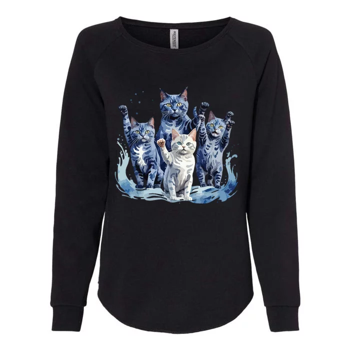 Kamala Harris Blue Cats Wave Funny For Cat Owners Womens California Wash Sweatshirt