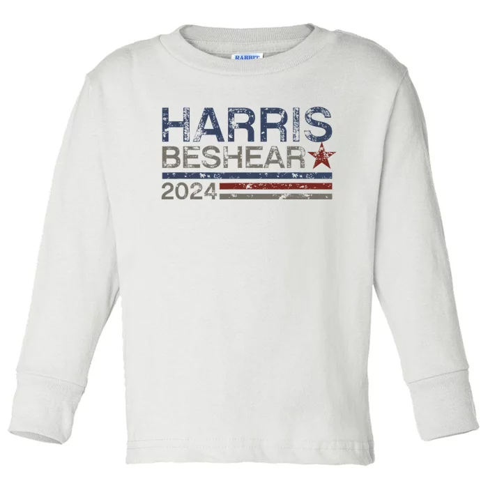 Kamala Harris Beshear 2024 Stripe Grunge Harris Beshear 2024 Toddler Long Sleeve Shirt