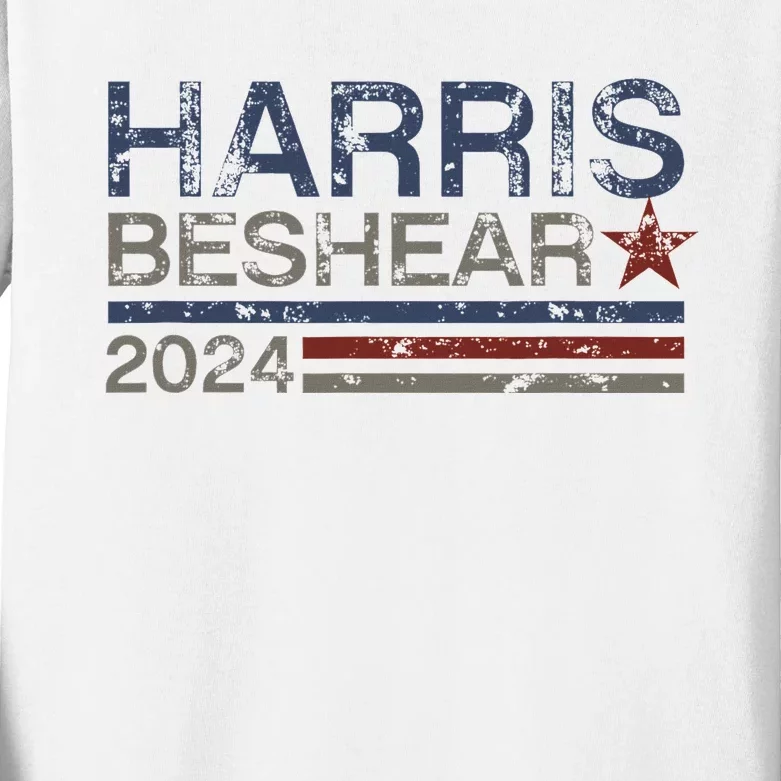 Kamala Harris Beshear 2024 Stripe Grunge Harris Beshear 2024 Kids Long Sleeve Shirt