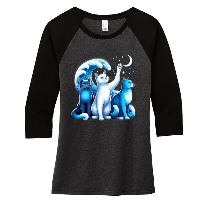 Kamala Harris Blue Cats Wave Kamala Funny For Cat Lovers Women's Tri-Blend 3/4-Sleeve Raglan Shirt