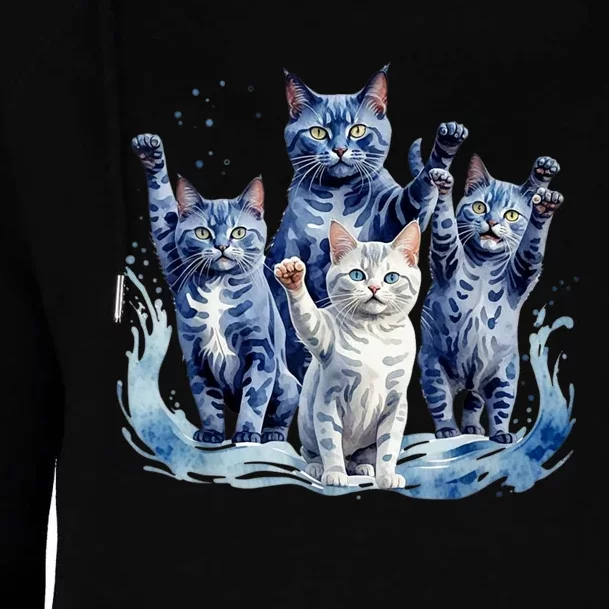 Kamala Harris Blue Cats Wave Funny For Cat Owners Womens Funnel Neck Pullover Hood