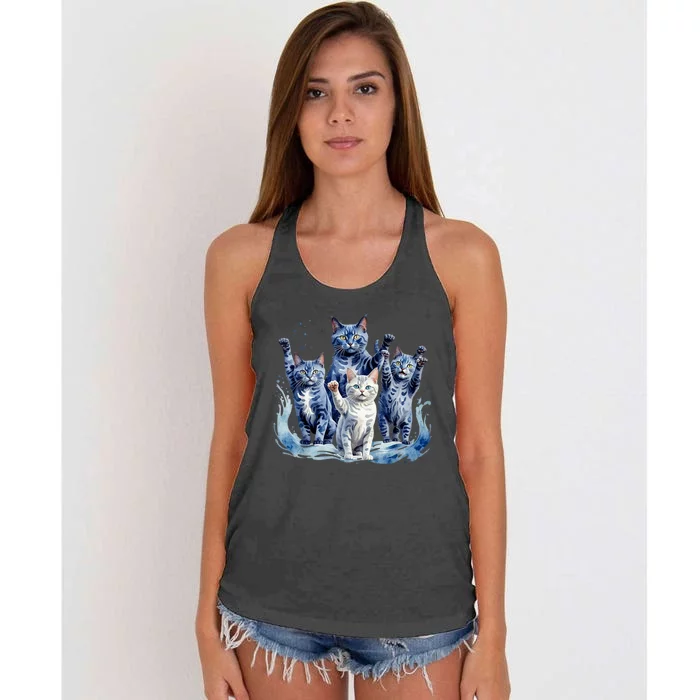 Kamala Harris Blue Cats Wave Funny For Cat Owners Women's Knotted Racerback Tank