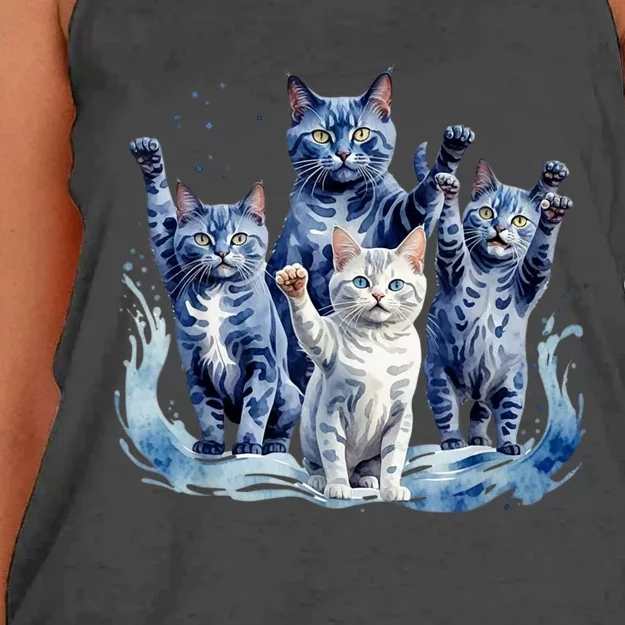 Kamala Harris Blue Cats Wave Funny For Cat Owners Women's Knotted Racerback Tank