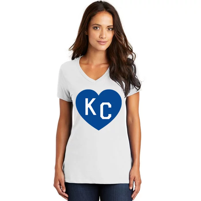 Kc Heart Blue Kansas City Women's V-Neck T-Shirt