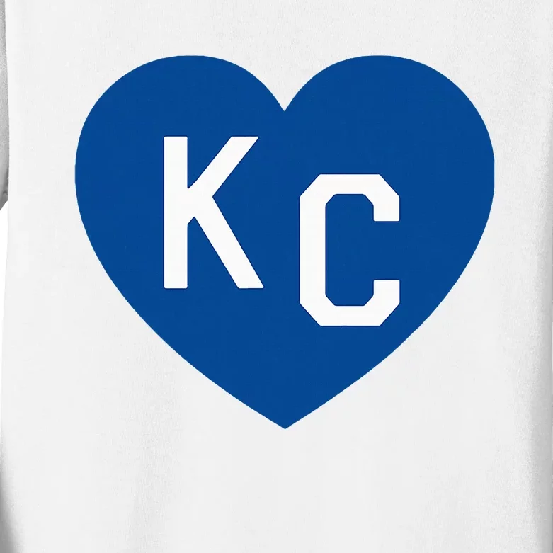 Kc Heart Blue Kansas City Kids Long Sleeve Shirt