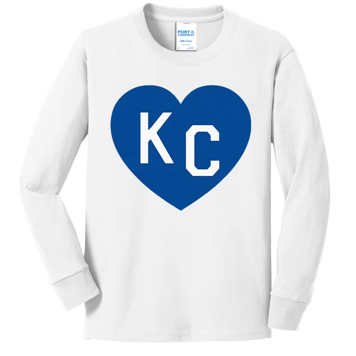 Kc Heart Blue Kansas City Kids Long Sleeve Shirt