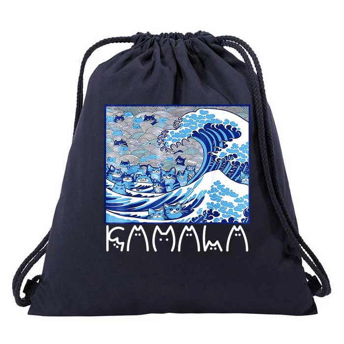 Kamala Harris Blue Cats Wave Funny Cat Drawstring Bag