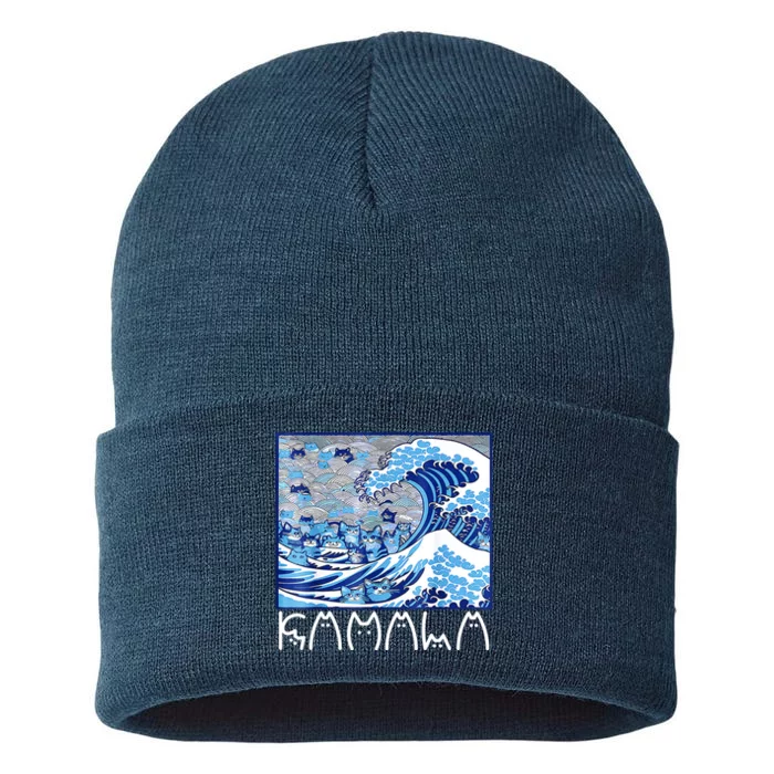 Kamala Harris Blue Cats Wave Funny Cat Sustainable Knit Beanie