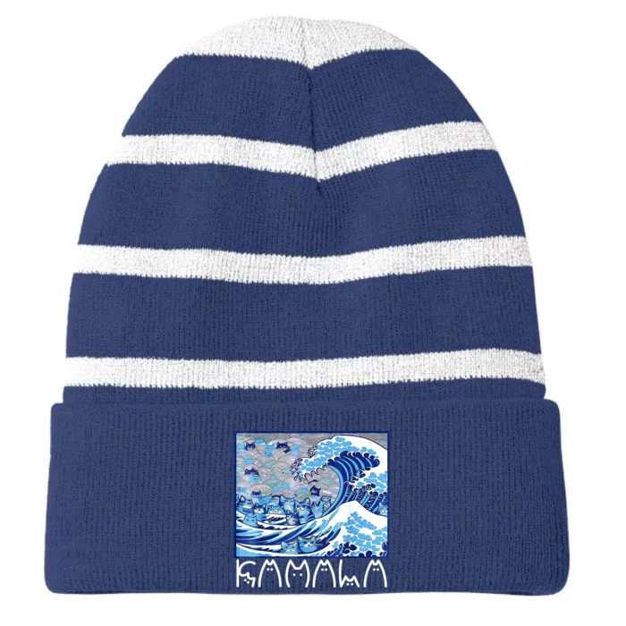 Kamala Harris Blue Cats Wave Funny Cat Striped Beanie with Solid Band