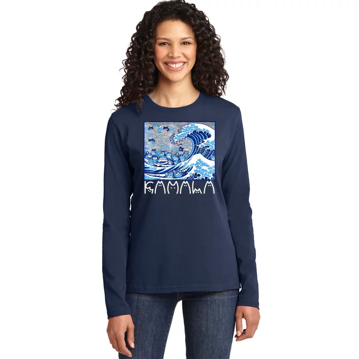 Kamala Harris Blue Cats Wave Funny Cat Ladies Long Sleeve Shirt