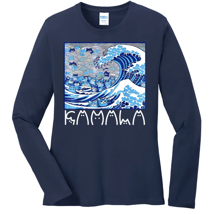 Kamala Harris Blue Cats Wave Funny Cat Ladies Long Sleeve Shirt