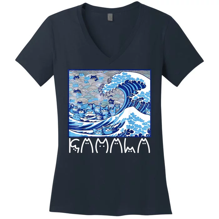 Kamala Harris Blue Cats Wave Funny Cat Women's V-Neck T-Shirt