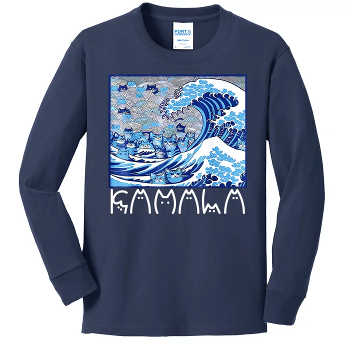 Kamala Harris Blue Cats Wave Funny Cat Kids Long Sleeve Shirt