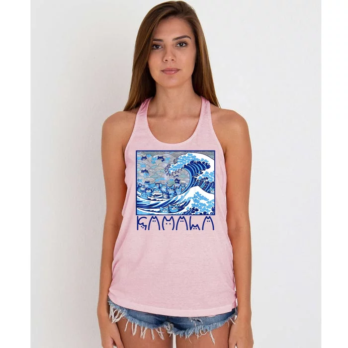 Kamala Harris Blue Cats Wave Funny Cat Women's Knotted Racerback Tank