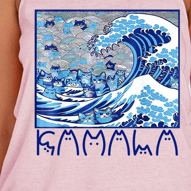 Kamala Harris Blue Cats Wave Funny Cat Women's Knotted Racerback Tank