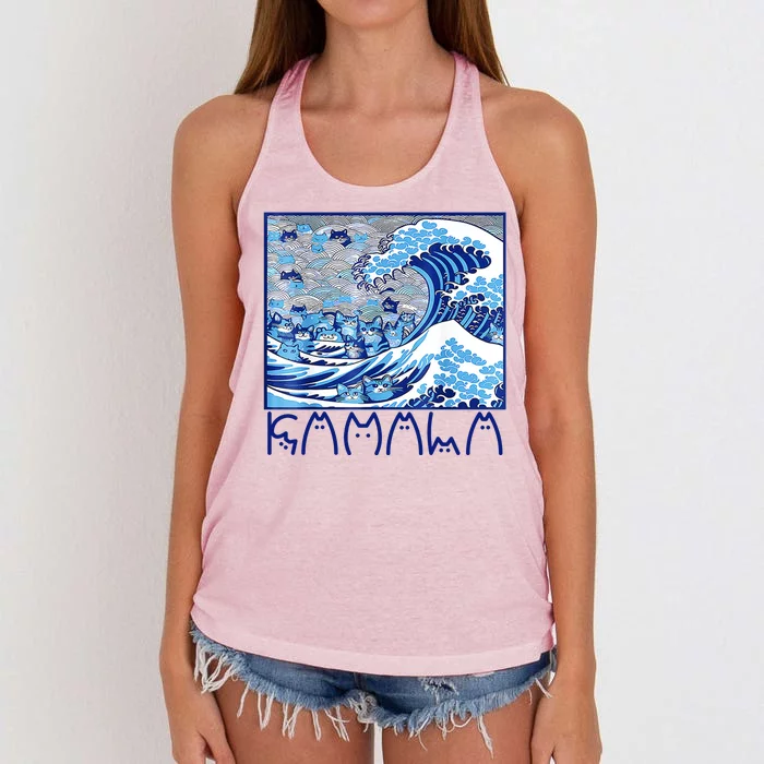 Kamala Harris Blue Cats Wave Funny Cat Women's Knotted Racerback Tank