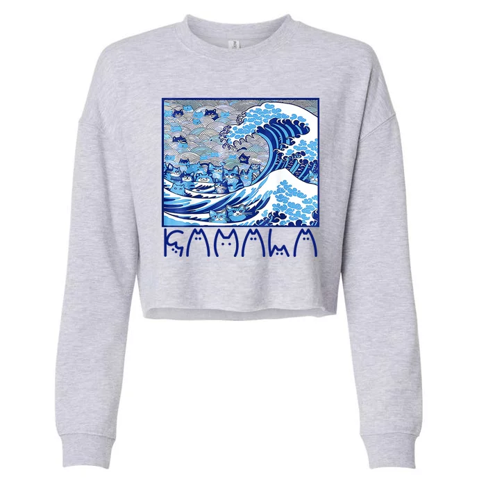 Kamala Harris Blue Cats Wave Funny Cat Cropped Pullover Crew