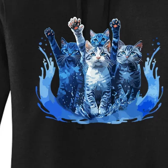 Kamala Harris Blue Cats Wave Funny For Cat Owners Women's Pullover Hoodie