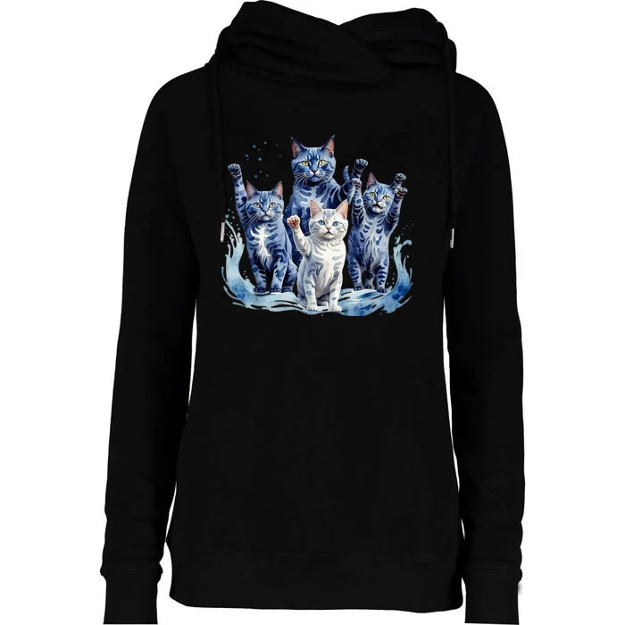 Kamala Harris Blue Cats Wave Funny For Cat Owners Womens Funnel Neck Pullover Hood