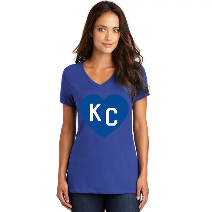 Kc Heart Blue Kansas City Heart Kc Blue Women's V-Neck T-Shirt