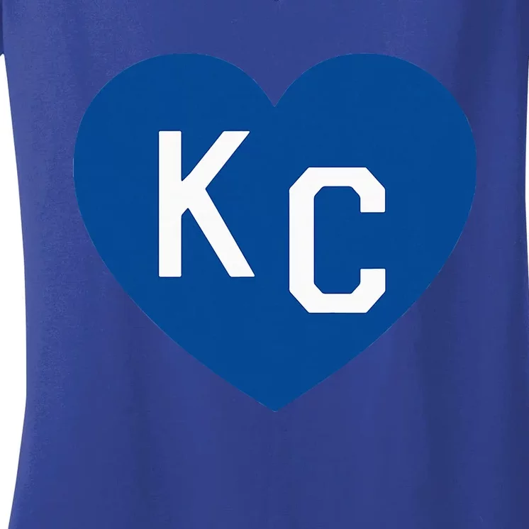 Kc Heart Blue Kansas City Heart Kc Blue Women's V-Neck T-Shirt