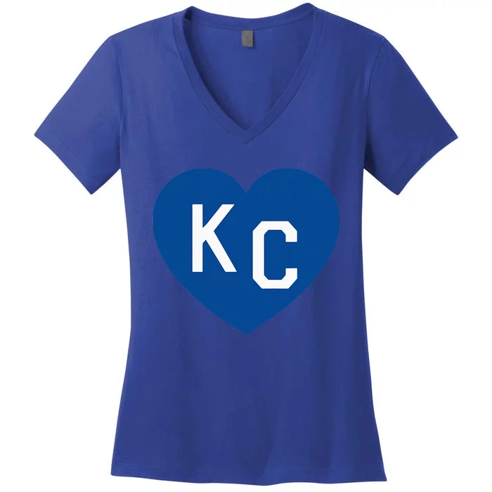 Kc Heart Blue Kansas City Heart Kc Blue Women's V-Neck T-Shirt