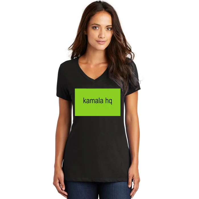 Kamala Hq Brat Meme Funny Adult Women's V-Neck T-Shirt