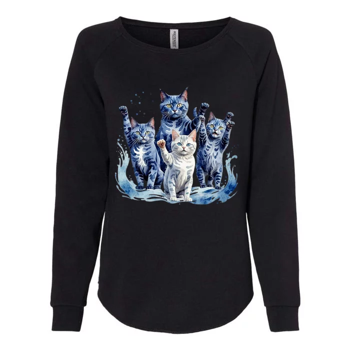 Kamala Harris Blue Cats Wave Funny For Cat Owners Womens California Wash Sweatshirt