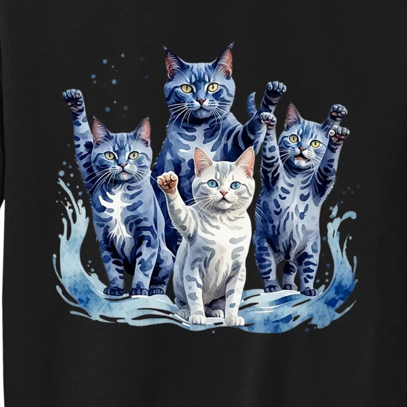 Kamala Harris Blue Cats Wave Funny For Cat Owners Tall Sweatshirt