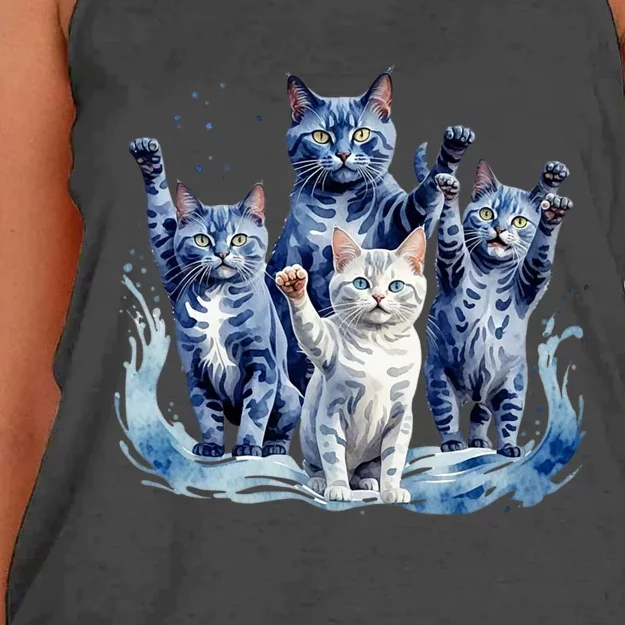 Kamala Harris Blue Cats Wave Funny For Cat Owners Women's Knotted Racerback Tank